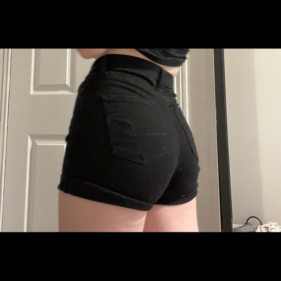 Black high waisted next level stretch Jean shorts - Picture 2 of 2